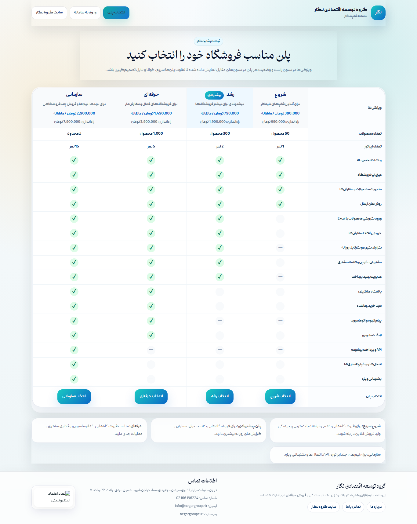 صفحه انتخاب پلنها